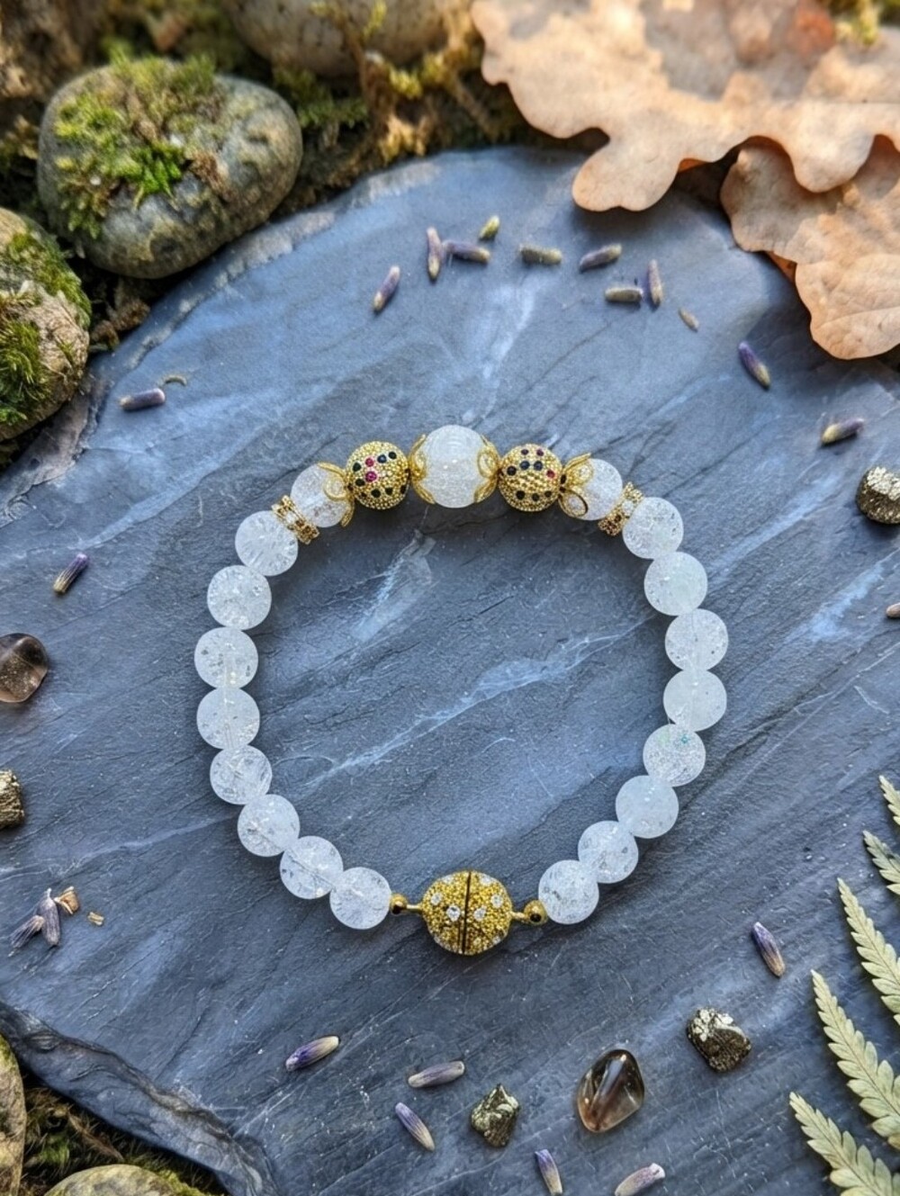 Crackle Quartz Bracelet With Cubic Zirconia Accents
